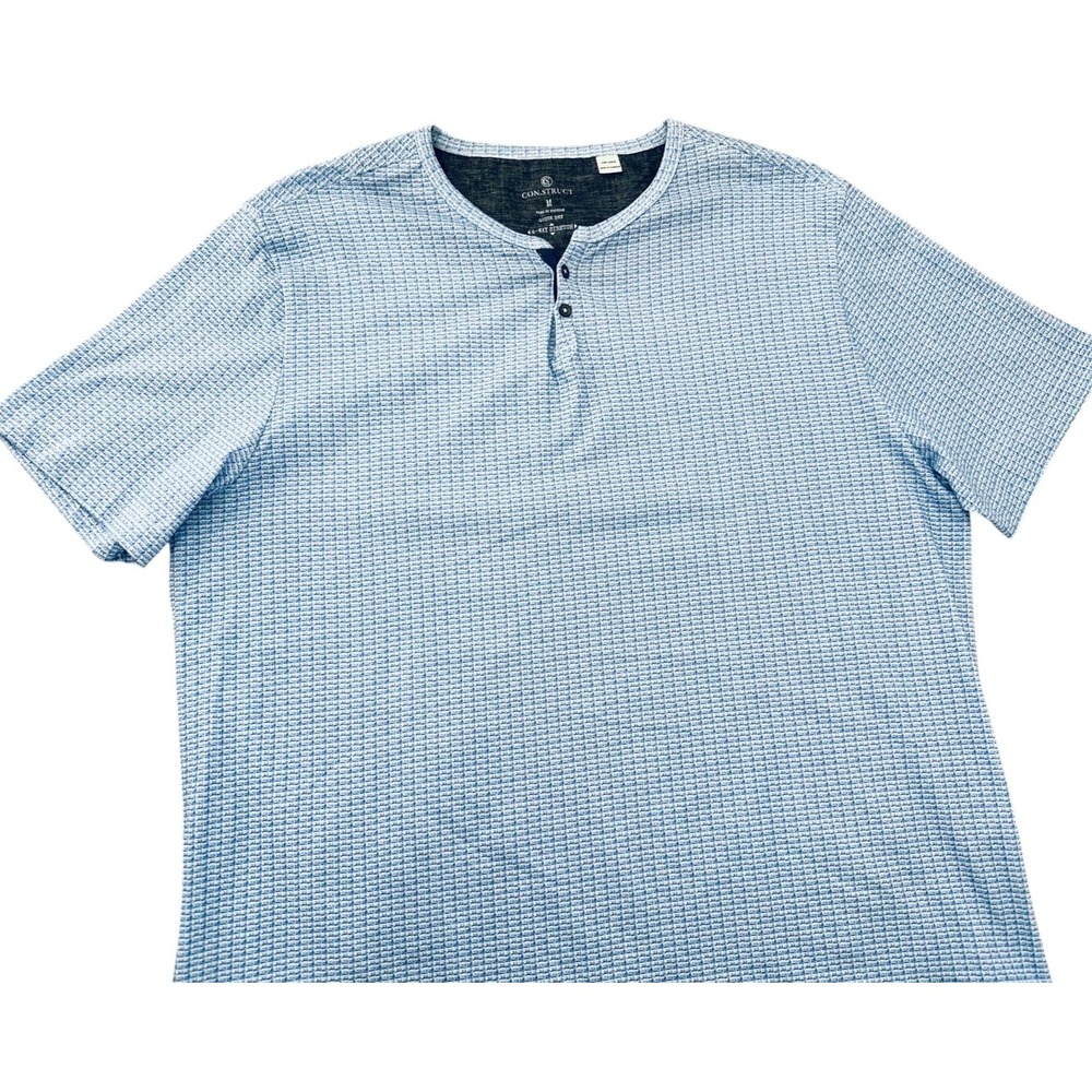 CON.STRUCT Slim Fit Blue Cotton Abstract Short Sleeve Henley Shirt Men's Medium